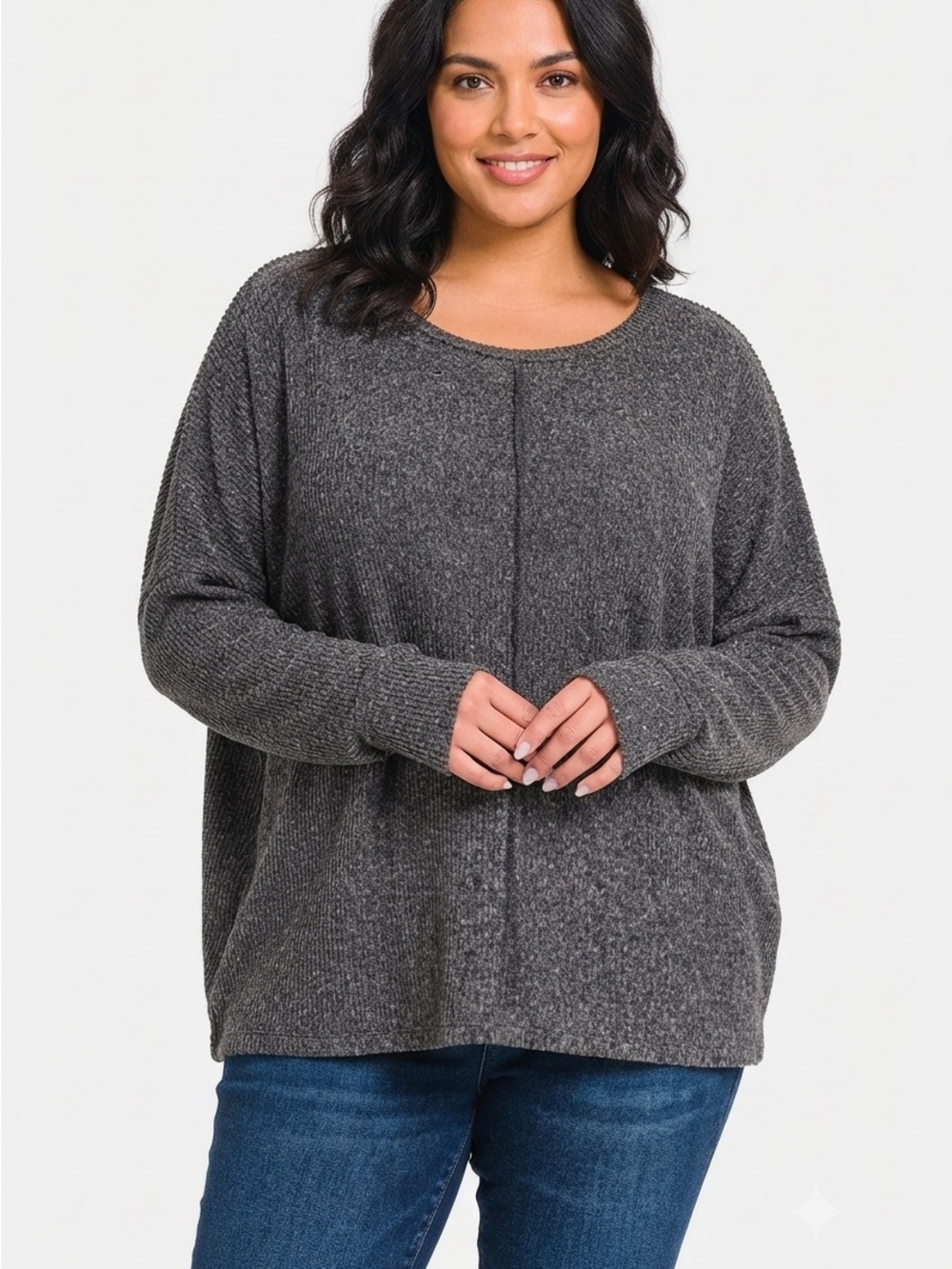 Zenana Outfitters Charcoal Scoop Neck Pullover Sweater 2X/3X